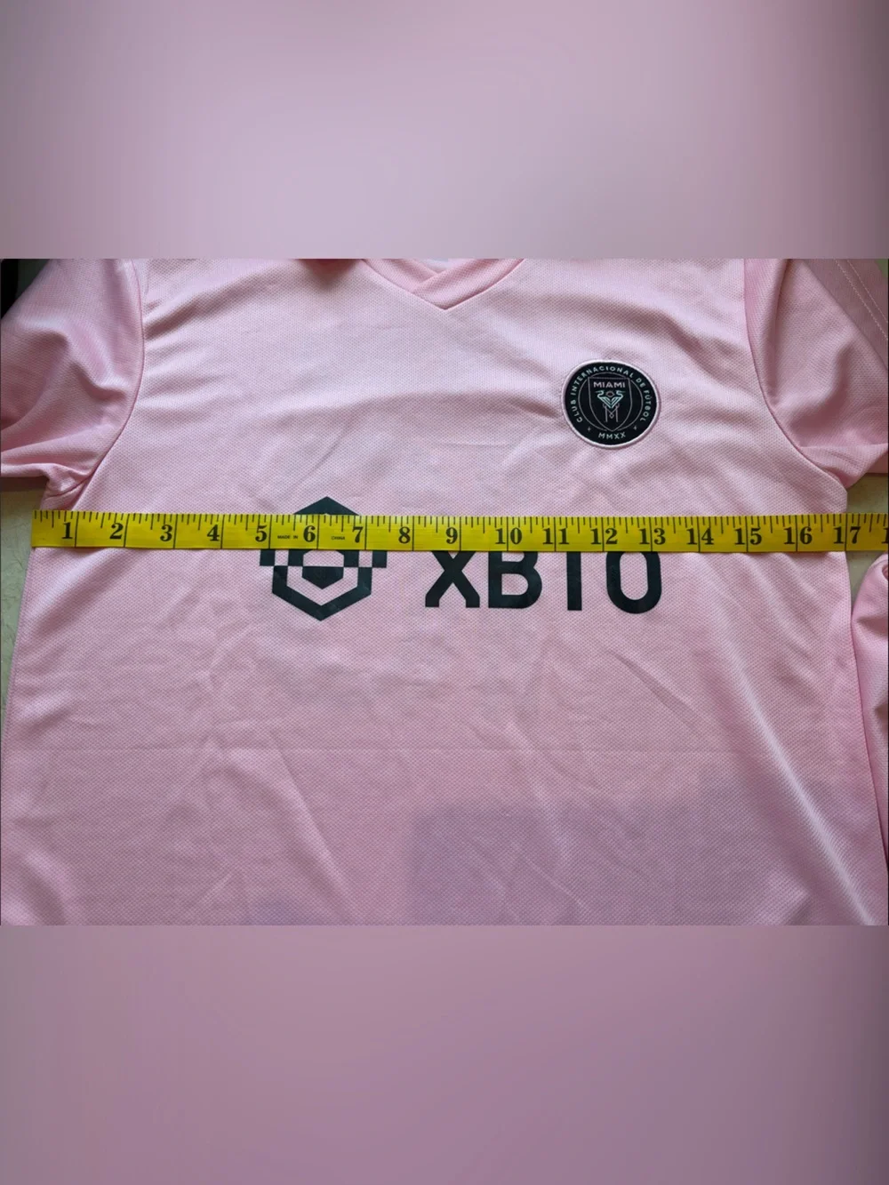 miami Pink Soccer Set Jersey & Shorts with Black Tag and Embroidered Crest